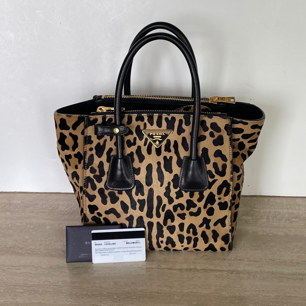 - RARE - PRADA Leopard Print Calf Hair Tote Bag